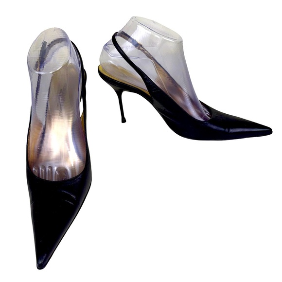 DOLCE & GABBANA BLACK LEATHER SLINGBACK HEELS - Picture 4 of 9